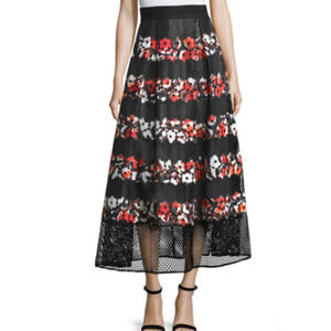 Sachin & Babi Milton Striped Eyelet Floral Midi Ball Skirt Black/Red Women's S